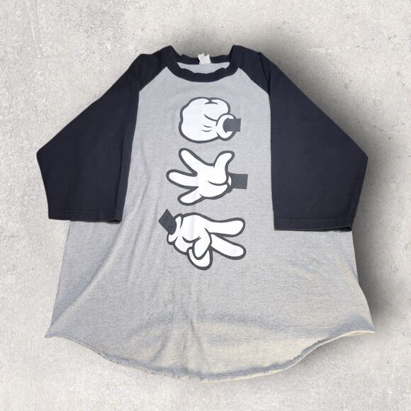 Y2K Vintage Mickey Style Rock Paper Scissors Raglan Tee XL Cartooncore Baseball - Picture 3 of 10